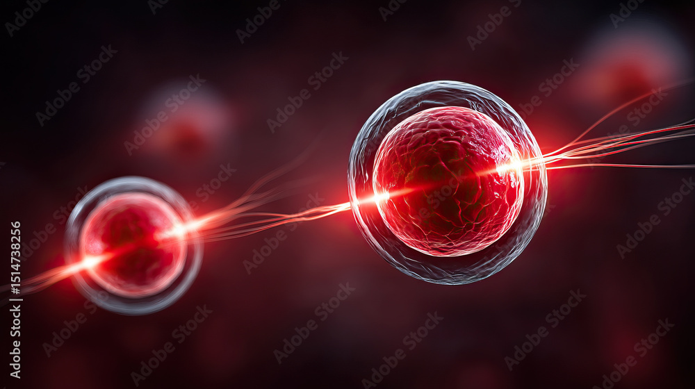 Aufkleber red laser beam connecting two cells in dark background showing mrsa concept with glowing effect and 