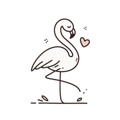 Fototapeta premium Flamingo dancing with a heart illustration in minimalist style 