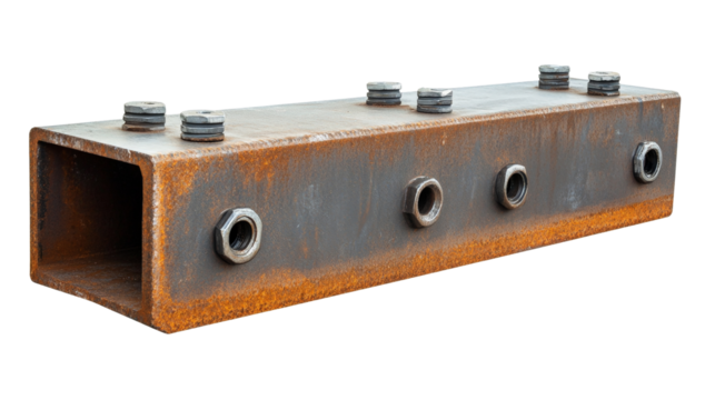 A steel beam with bolts and welds, Transparent background, PNG file