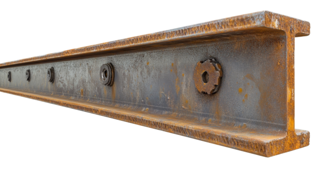 A steel beam with bolts and welds, Transparent background, PNG file