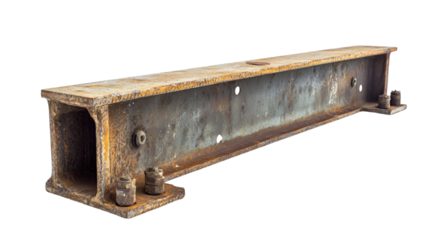 A steel beam with bolts and welds, Transparent background, PNG file
