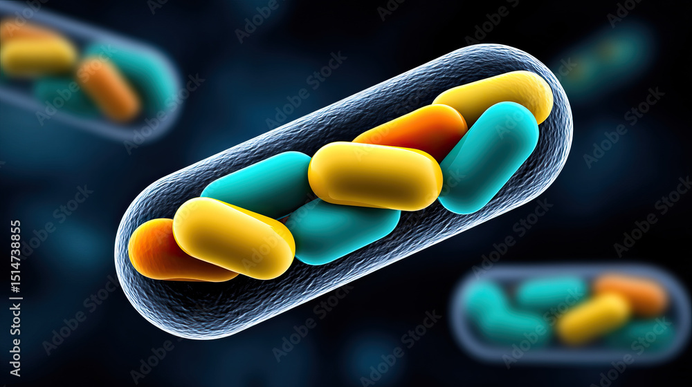 Poster bacteria with colorful capsules represent mrsa infection in microscopic view showing vivid and detai