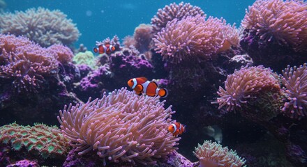 Clownfish and Sea Anemones in Coral Reef, Realistic Underwater Scene