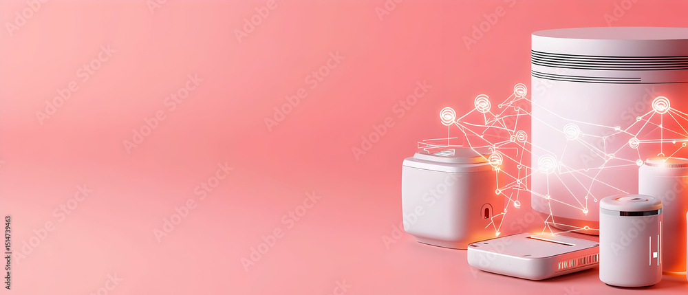 Poster abstract 3d rendered white objects displayed against pink background
