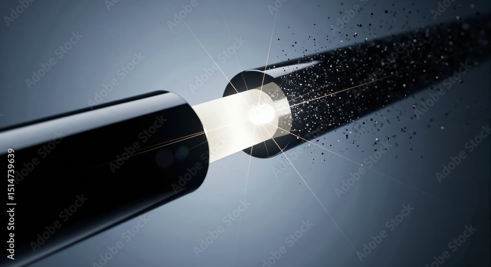 Poster fiber optic cable with light traveling through it. data transmission technology concept with fast in