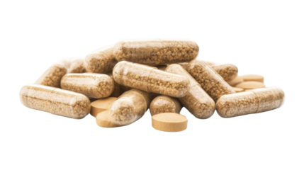 A traditional Chinese herbal formula in pill form, Transparent background, PNG file