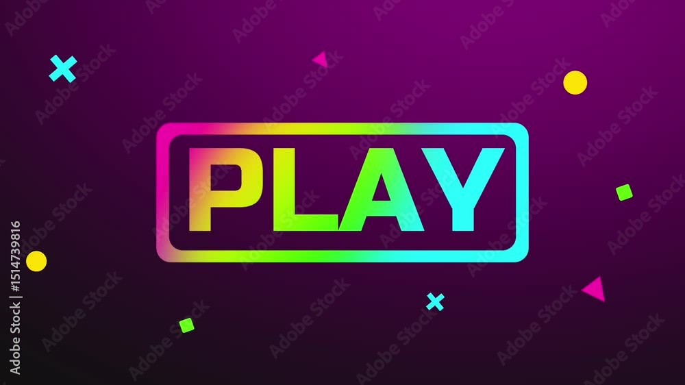 Poster a glowing play interface with bright neon typography and particle background, perfect for title scre