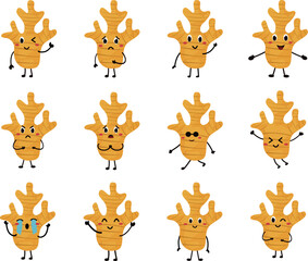 Fototapeta premium cute ginger vagetable clipart face expression fruit cartoon food character kawaii
