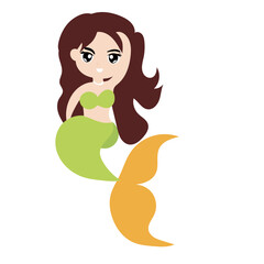 Adorable cute cartoon mermaid character. Pretty Mermaid Character with Fish Tail 