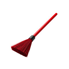 Red plastic broom cleaning supplies isolated on transparent background tool home