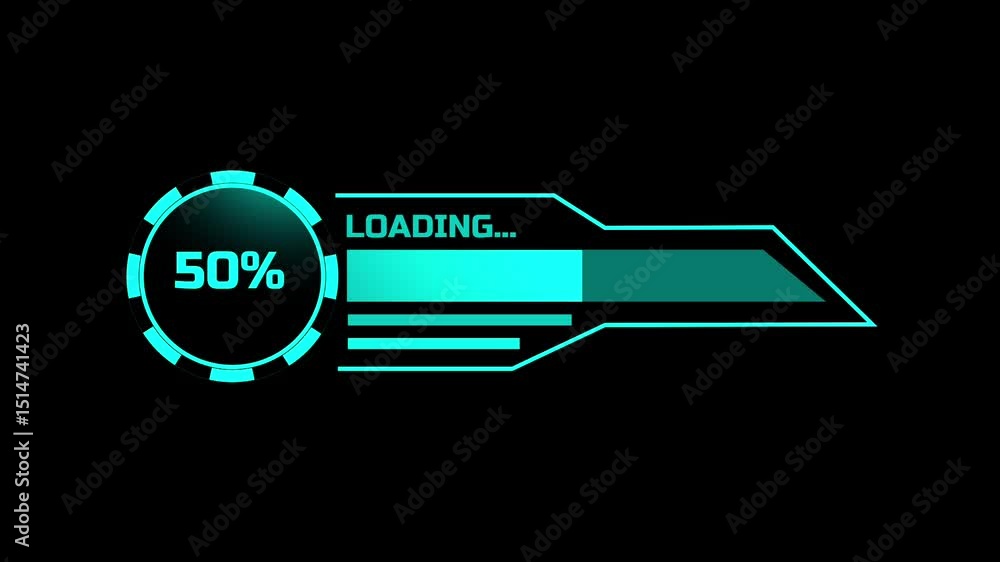 Poster a digital-themed glitch loader with sharp cyan highlights and percentage text, ideal for stylized hu