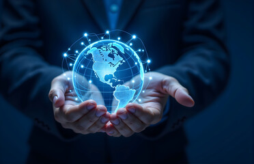 Businessman Holding a Tech - Enabled Globe