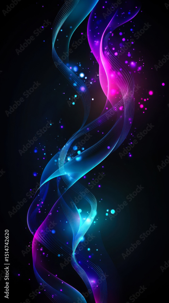 Poster colorful abstract waves of light swirling against a dark background create a mesmerizing visual expe