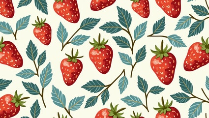 seamless pattern with strawberries and leaves