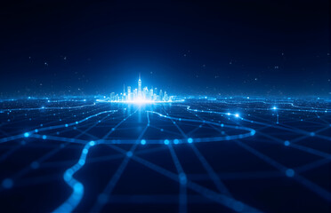 Tech - inspired City Night View with Lines