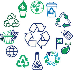dust bin and recycle jar icon set 