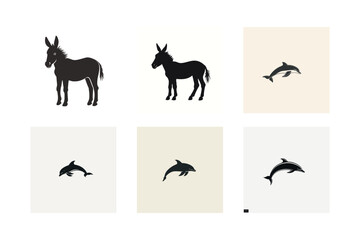 Fototapeta premium Donkey and dolphin silhouettes logo design set