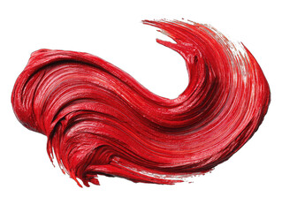 Abstract, vibrant red, swirled, paint-like form against black background
