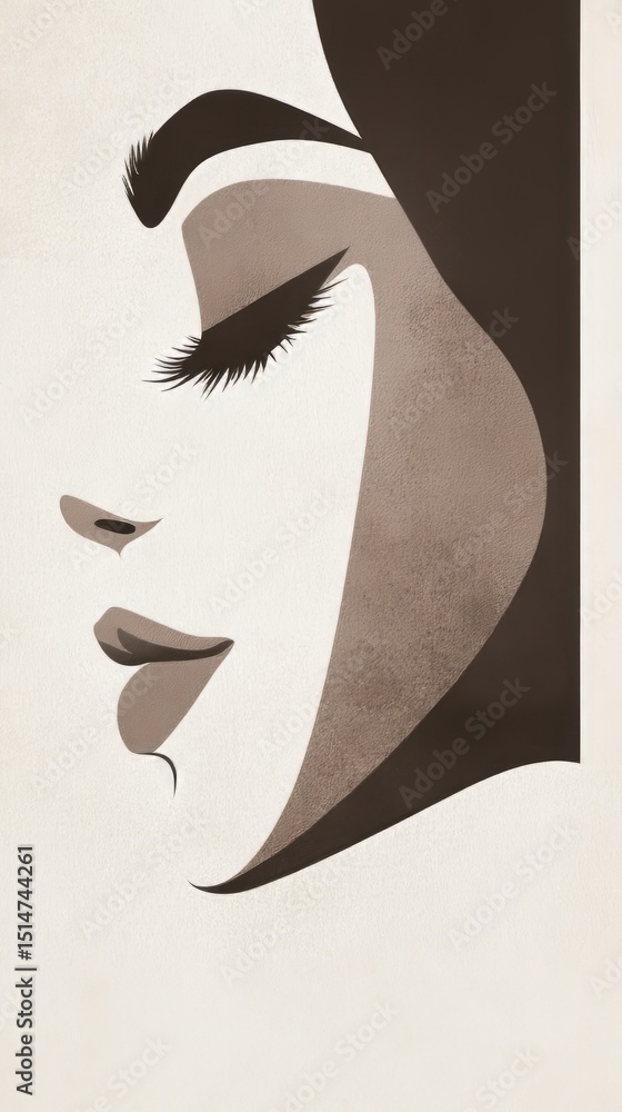 Poster artistic representation of a woman's profile showcasing elegant features and soft lines created in n