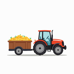 Minimalist Flat Vector Tractor Transporting Harvested Crops
