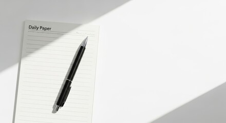 Simple Minimalist Stationery Daily Planner and Pen on White Background
