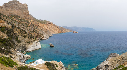 Panorama of the Agia Anna beach of Amorgos, Cyclades, Greece