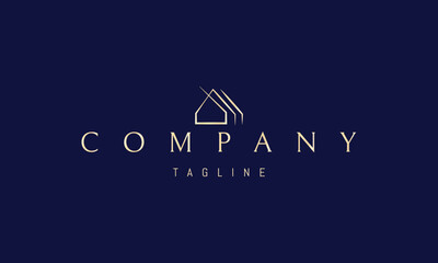 Vector golden logo with an abstract image of a house with a line roof.