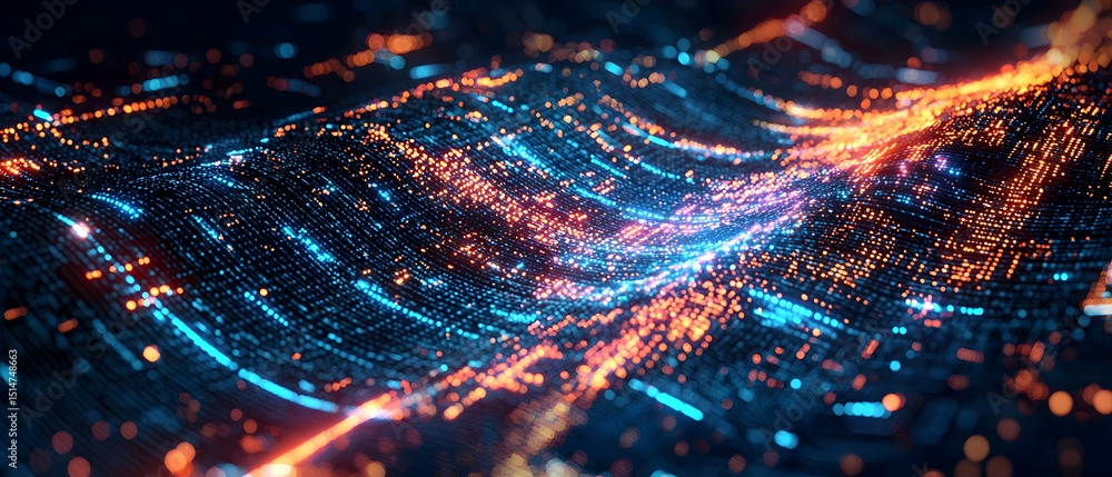Poster abstract glowing particle waves design