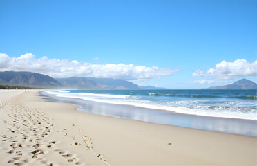 Fototapeta premium Serene Beach under Blue Sky and White Clouds