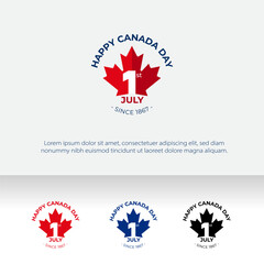 set of Festive Happy Canada Day Stamp, 1 of July, typography Isolated Vector Illustration, Maple Leaf.  Suitable for social media, banner, Invitation card, Templates, Stickers, Rubber Stamp, Badge.