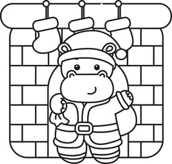 Outline of Cute hippo icon. Lineart of Funny baby hippo animal series stock illustration. life of fluffy hippo designs.