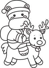 Outline of Cute hippo icon. Lineart of Funny baby hippo animal series stock illustration. life of fluffy hippo designs.