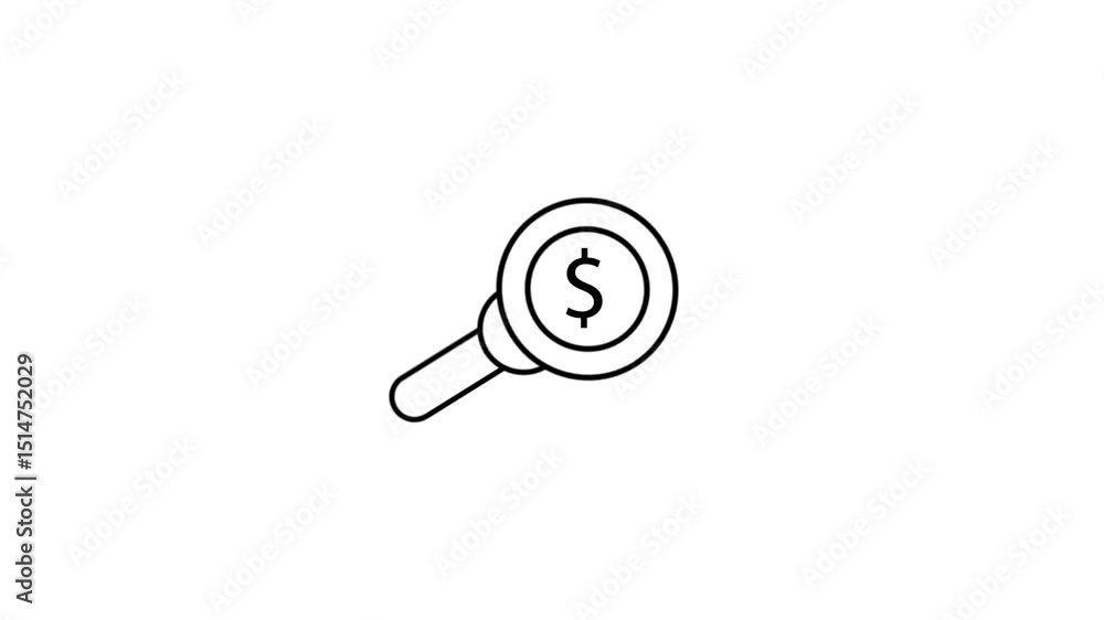 Poster loop animation of a magnifying glass moving with dollar icon concept