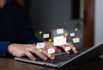Email on virtual screen, new email notification concept for business email communication, internet...