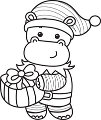 Outline of Cute hippo icon. Lineart of Funny baby hippo animal series stock illustration. life of fluffy hippo designs.