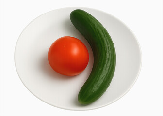  Fresh Tomato & Cucumber on plane white Plate

