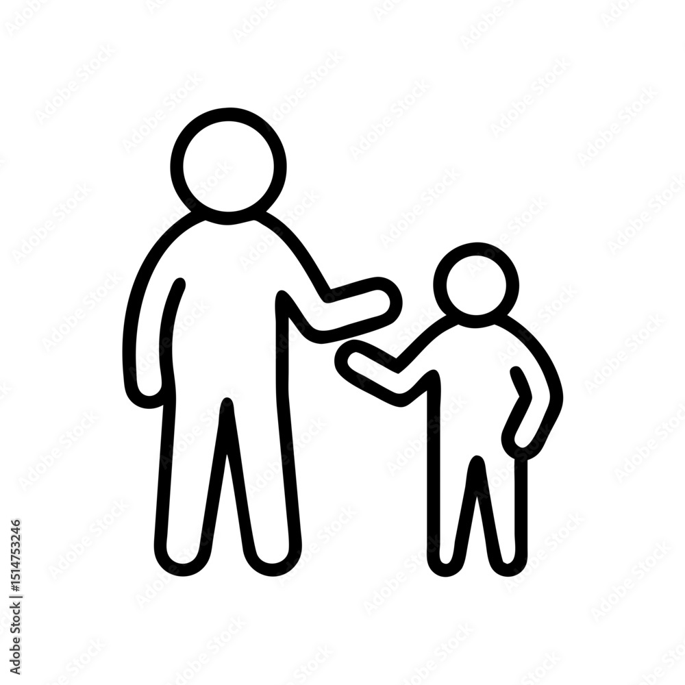 Poster parent and child standing together with friendly gestures in outline style