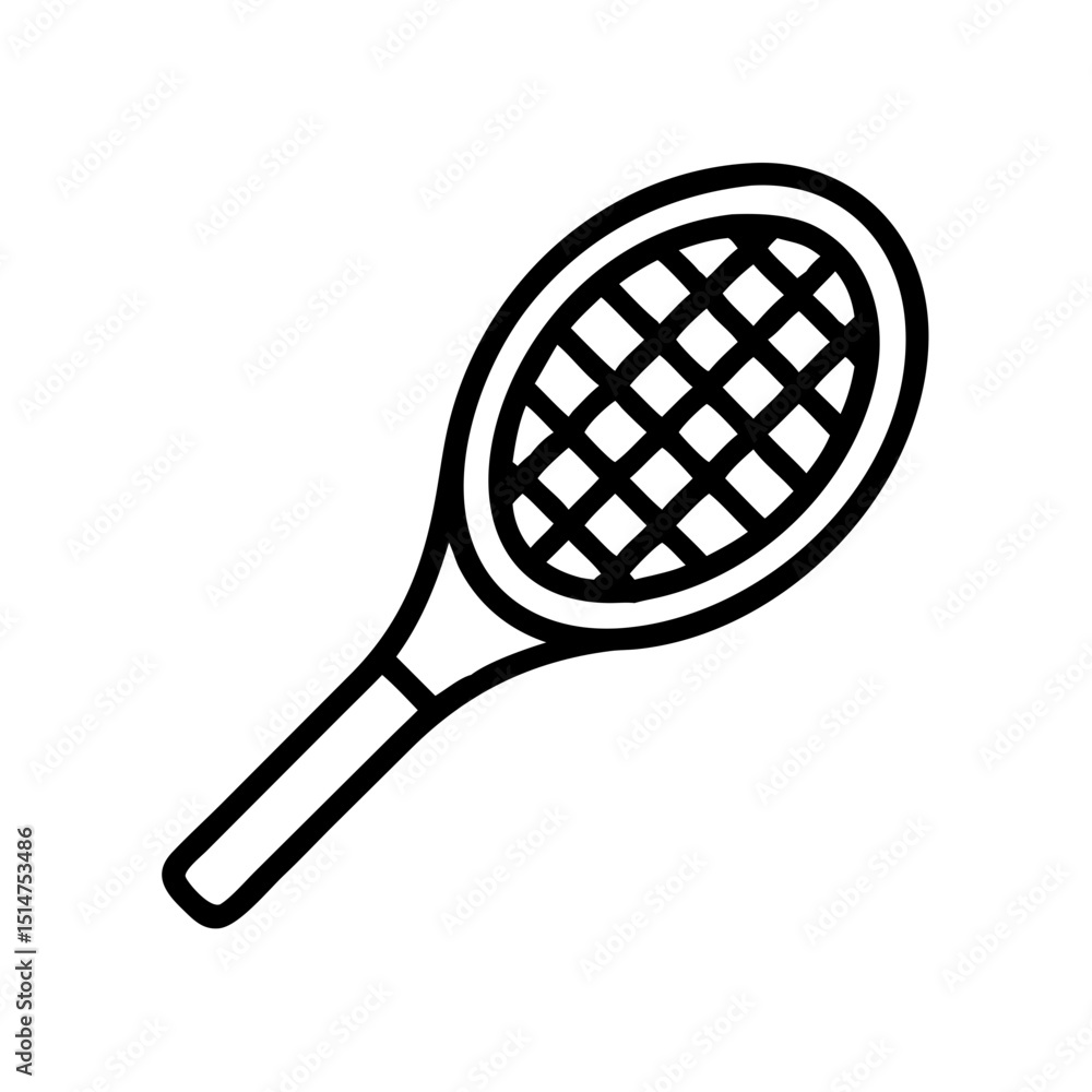 Poster tennis racket icon in simple linear style on white background