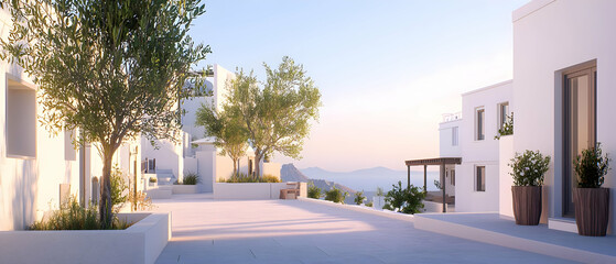 Obraz premium Mediterranean Village Street At Sunrise