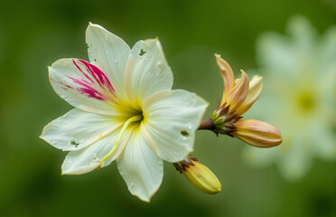 Naklejka premium Close - up of White Flower with Pink Streaks