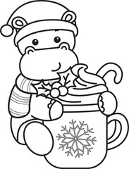 Outline of Cute hippo icon. Lineart of Funny baby hippo animal series stock illustration. life of fluffy hippo designs.