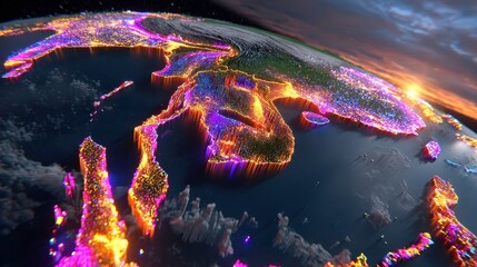 Obraz premium Abstract Earth Globe, Digital World, Global Network Connection, Future Technology