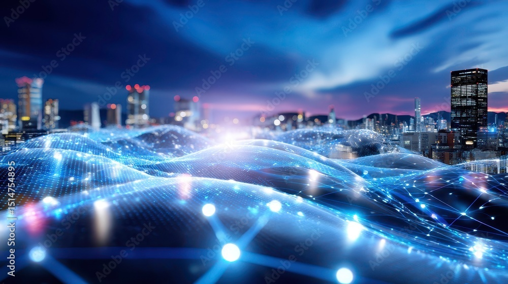Sticker digital network cityscape. futuristic technology and urban connectivity. data visualization.
