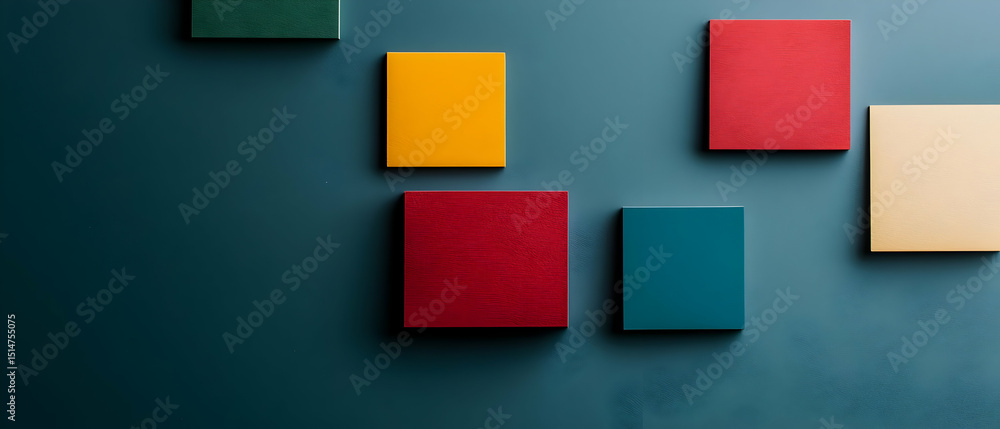 Poster abstract geometric composition of multicolored squares on dark background