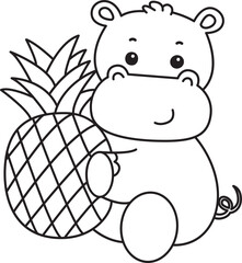 Outline of Cute hippo icon. Lineart of Funny baby hippo animal series stock illustration. life of fluffy hippo designs.