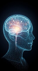 Obraz premium 3D Illustration of Glowing Digital Brain For Human Intelligence and Ai