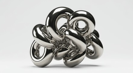 Abstract 3D Metal Chrome Tangle Shiny Knot Shape Silver Design