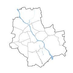 Warsaw map with city districts and Vistula river