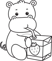 Outline of Cute hippo icon. Lineart of Funny baby hippo animal series stock illustration. life of fluffy hippo designs.