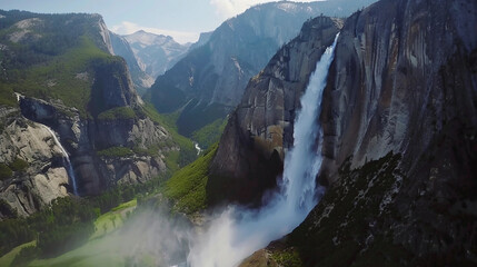 Yosemite Falls Flowing Through the Majestic Yosemite Valley